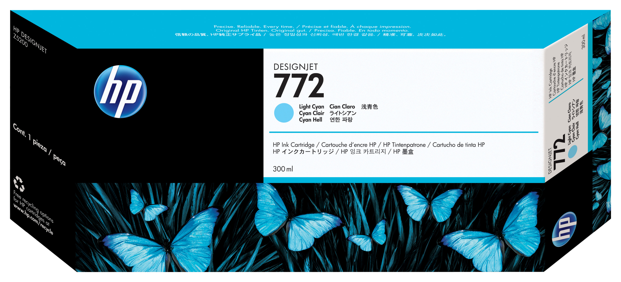 Bild von HP 772 Cyan hell DesignJet Druckerpatrone - 300 ml - Tinte auf Pigmentbasis - 300 ml - 1 Stück(e)
