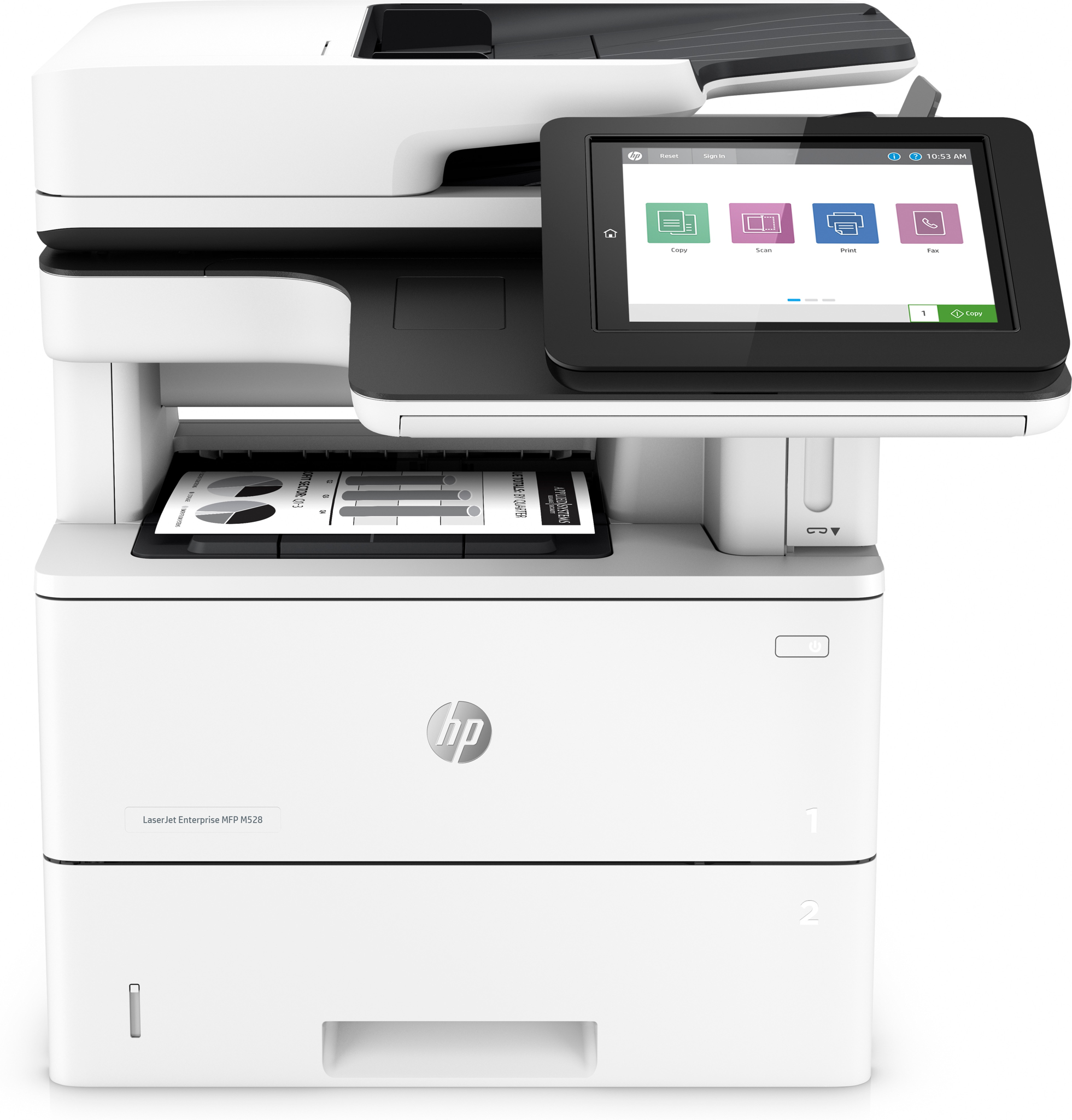 Bild von HP LaserJet Enterprise M528f MFP - Drucken - Kopieren - Scannen - Faxen - Drucken über die USB-Schnittstelle an der Vorderseite des Druckers; Scannen an E-Mail; Beidseitiger Druck; Beidseitiges Scannen - Laser - Monodruck - 1200 x 1200 DPI - A4 - Direktdruck