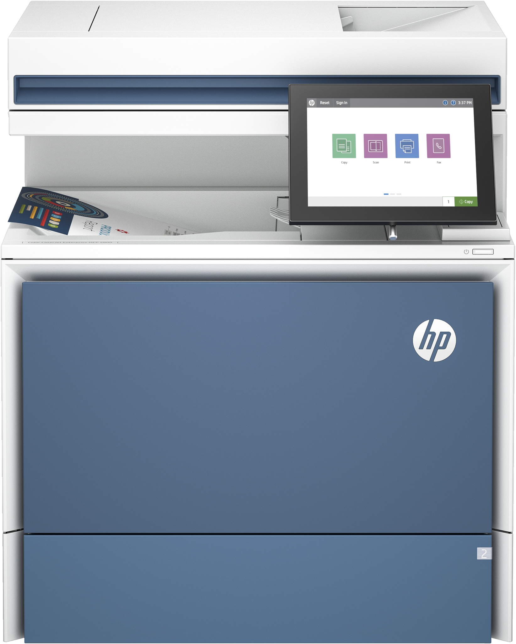 Bild von HP LaserJet Color Enterprise MFP 5800dn Drucker - Drucken - Kopieren - Scannen - Faxen (optional) - Automatische Dokumentenzuführung; Optionale Fächer mit hoher Kapazität; Touchscreen; Tonerkartusche mit TerraJet - Laser - Farbdruck - 1200 x 1200 DPI - A4 - 