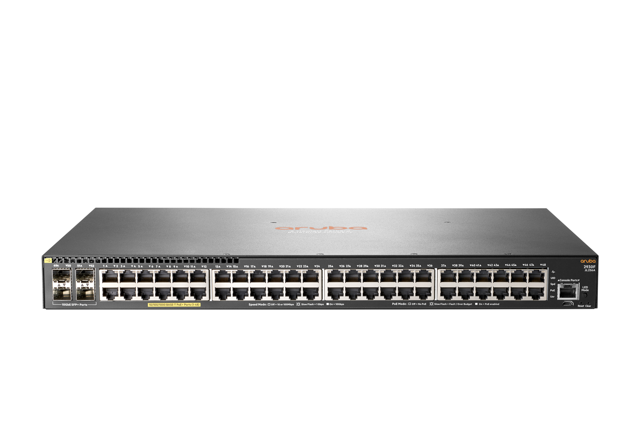 Bild von HPE 2930F 48G PoE+ 4SFP+ - Managed - L3 - Gigabit Ethernet (10/100/1000) - Power over Ethernet (PoE) - Rack-Einbau - 1U