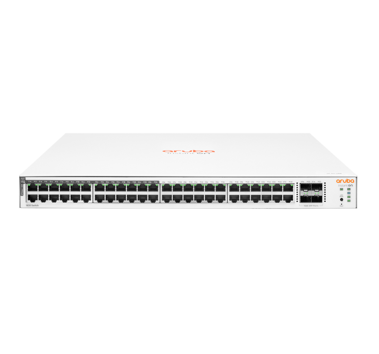 Bild von HPE Aruba Instant On 1830 48G 24p Class4 PoE 4SFP 370W (x20), Managed, L2, Gigabit Ethernet (10/100/1000), Power over Ethernet (PoE), Rack-Einbau, Wandmontage