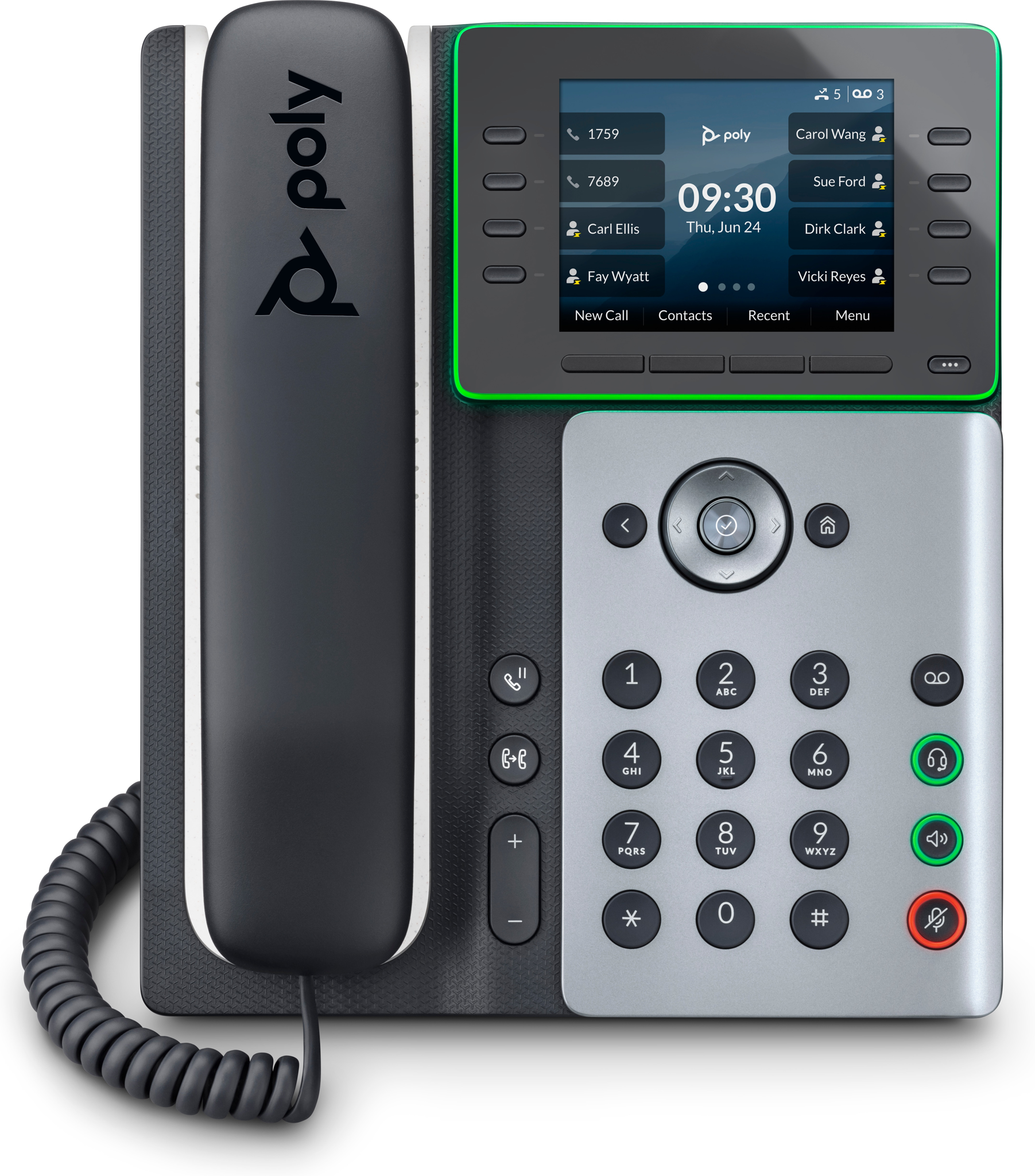 Bild von HP POLY Edge E350 IP Telefon und PoE-fähig, IP-Telefon, Schwarz, Kabelgebundenes Mobilteil, 8 Zeilen, IPS, 8,89 cm (3.5")